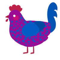 A plum and ultramarine chicken with a speckle pattern
