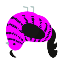 June, a amethyst and black chicken with a bar pattern