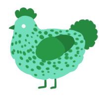 A mint and viridian chicken with a speckle pattern