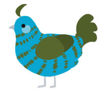 A cerulean and olive chicken with a bar pattern
