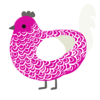 A fuchsia and white chicken with a double-lace pattern