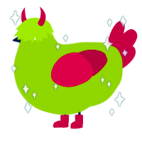 Raspberry Matcha, a chartreuse and maroon chicken