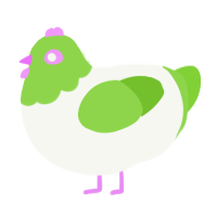 A white and grass chicken with a head pattern