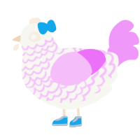 Melodie, a white and lavender chicken with a lace pattern