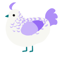 A white and lilac chicken with a half-lace pattern
