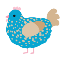 A cerulean and beige chicken with a speckle pattern
