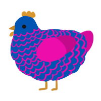 A ultramarine and fuchsia chicken with a lace pattern
