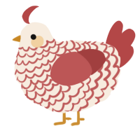 A cream and red chicken with a lace pattern
