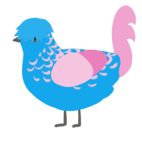 Flip, a sky and pink chicken with a half-lace pattern