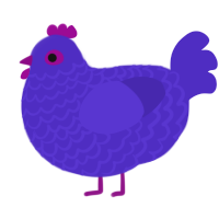 Purble, a indigo chicken with a lace pattern