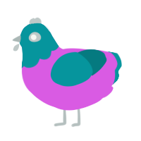 Irksome, a orchid and teal chicken with a head pattern