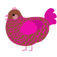 A russet and fuchsia chicken with a lace pattern