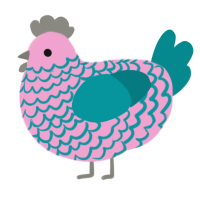 A pink and teal chicken with a lace pattern