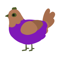 A violet and brown chicken with a head pattern
