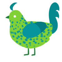 Bacteriophage, a grass and teal chicken with a speckle pattern