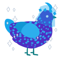 A indigo and sky chicken with a speckle pattern