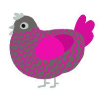 Marker Sniffer, a grey and fuchsia chicken with a lace pattern