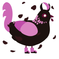 boop, a sable and orchid chicken with a neck-speckle pattern