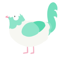 A white and mint chicken with a head pattern