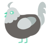 A grey and silver chicken with a head pattern