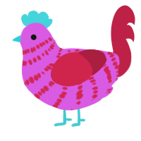 Crime, a orchid and crimson chicken with a bar pattern
