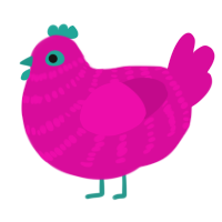A fuchsia chicken with a bar pattern