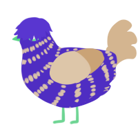 A indigo and beige chicken with a bar pattern
