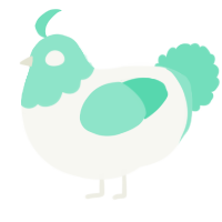 A white and mint chicken with a head pattern