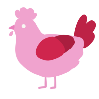 A pink and crimson chicken