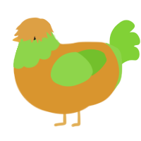 A orange and grass chicken with a head pattern