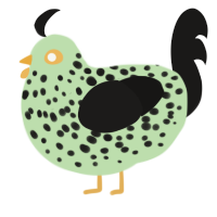 A gluppy and sable chicken with a speckle pattern
