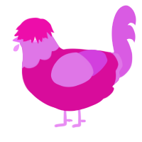 A fuchsia and orchid chicken with a head pattern
