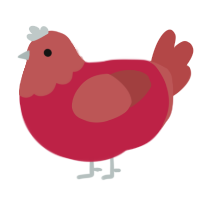 A crimson and red chicken with a head pattern