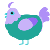A turquoise and lilac chicken with a head pattern