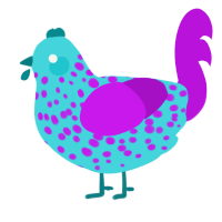 A aqua and amethyst chicken with a speckle pattern