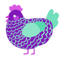 A violet and mint chicken with a lace pattern