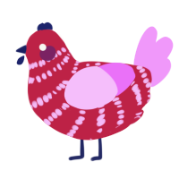 A crimson and lavender chicken with a bar pattern