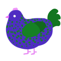 Planet the 2nd, a indigo and leaf chicken with a speckle pattern