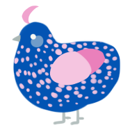 Bonito, a ultramarine and pink chicken with a speckle pattern