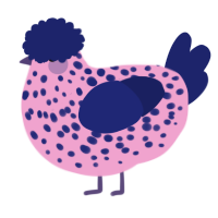 A pink and navy chicken with a speckle pattern
