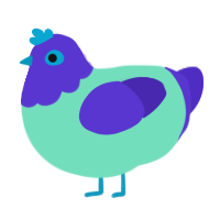 Raspberry, a mint and indigo chicken with a head pattern