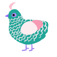 Agnes, a turquoise and rose chicken with a lace pattern