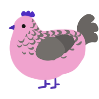 Grepi, a pink and grey chicken with a half-lace pattern