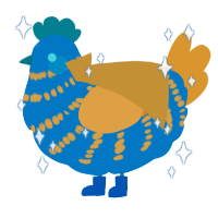 Sentinel Prime, a sapphire and orange chicken with a bar pattern