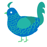 A sapphire and turquoise chicken with a lace pattern