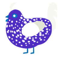 A indigo and white chicken with a speckle pattern
