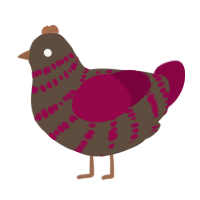 Berry Mocha, a bark and maroon chicken with a bar pattern