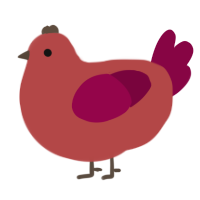 A red and maroon chicken