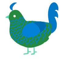 A viridian and sapphire chicken with a lace pattern