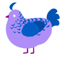 A lilac and ultramarine chicken with a half-lace pattern